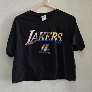Delta Ringspun Black crop Los Angeles Lakers T-shirt size large